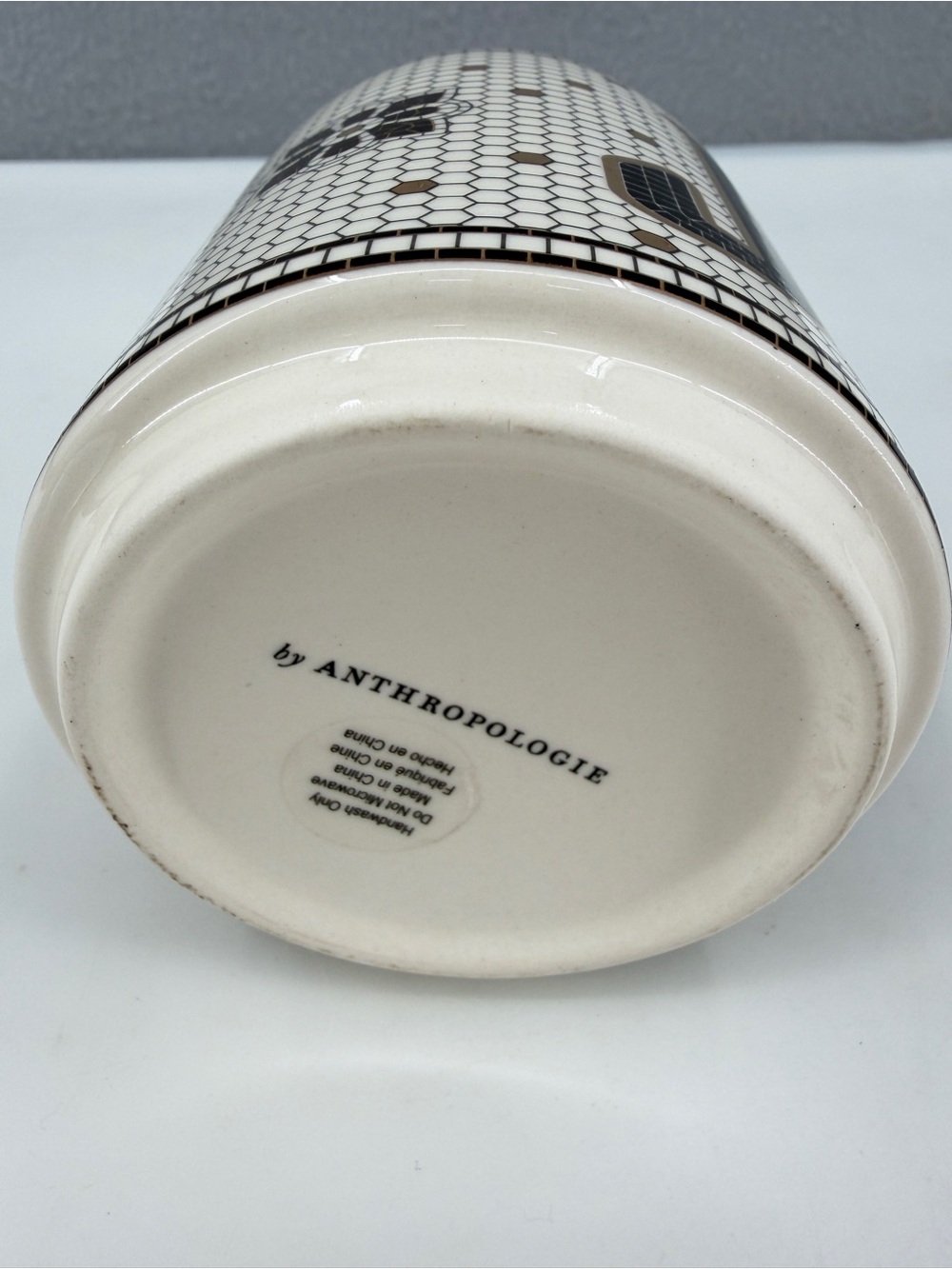 Anthropologie Margot Bistro Tile Monogram "J" Ceramic Cup Mug Black Gold Mosaic - Picture 5 of 10